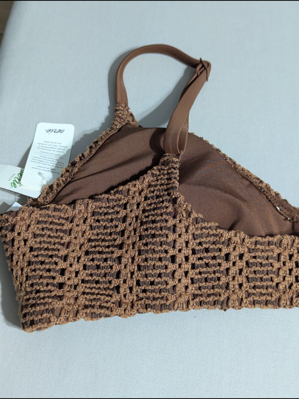 aerie Crochet Triangle Bralette in Brown - Textured Swim Bra - Size L / NWT - Picture 5 of 7